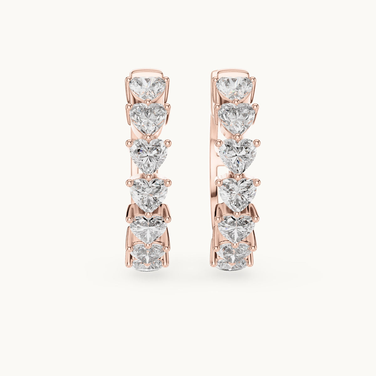 Heart lab-grown diamond front-set hoop earrings in rose gold, 2.80 CT TW, view 4
