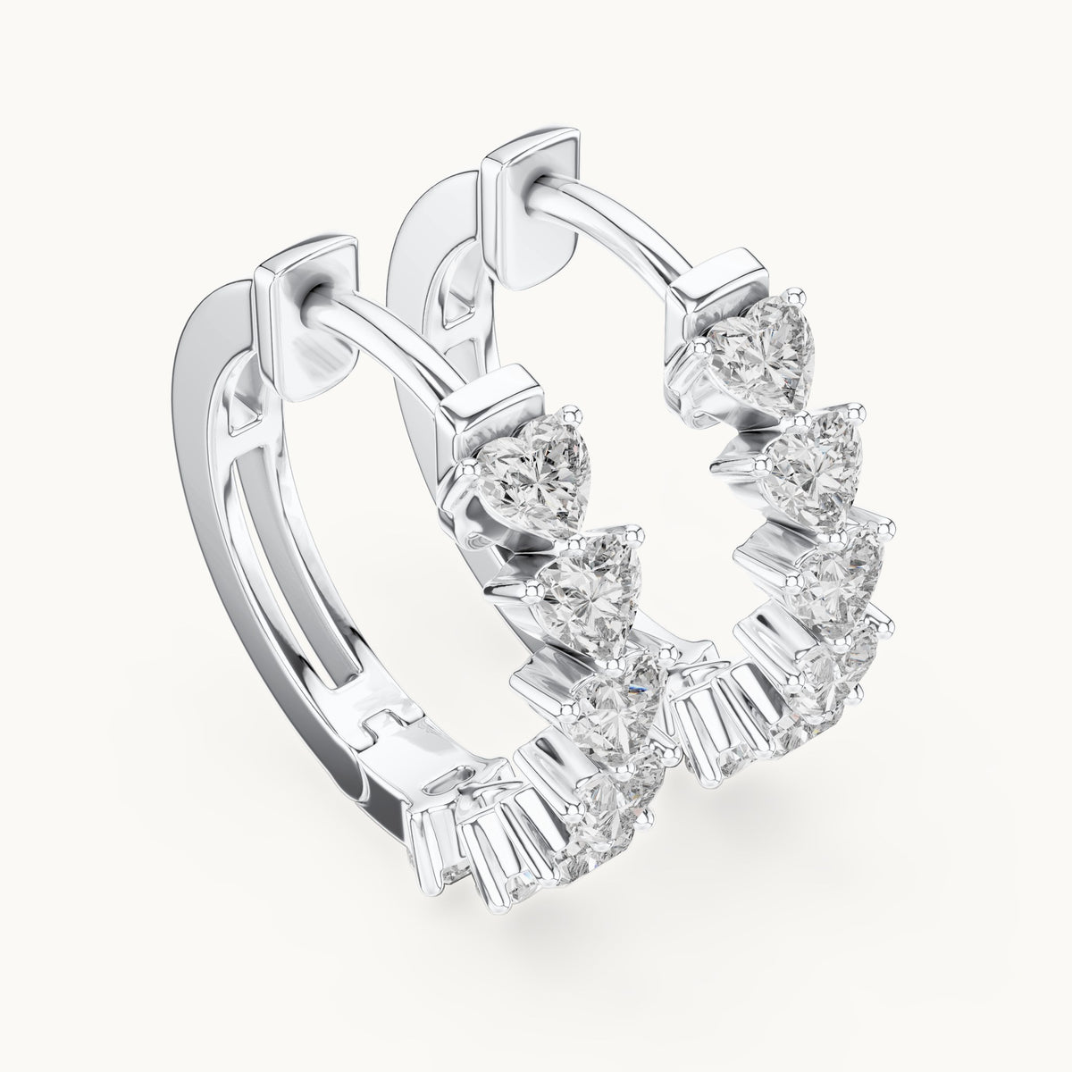Heart lab-grown diamond front-set hoop earrings in white gold, 2.80 CT TW, view 2