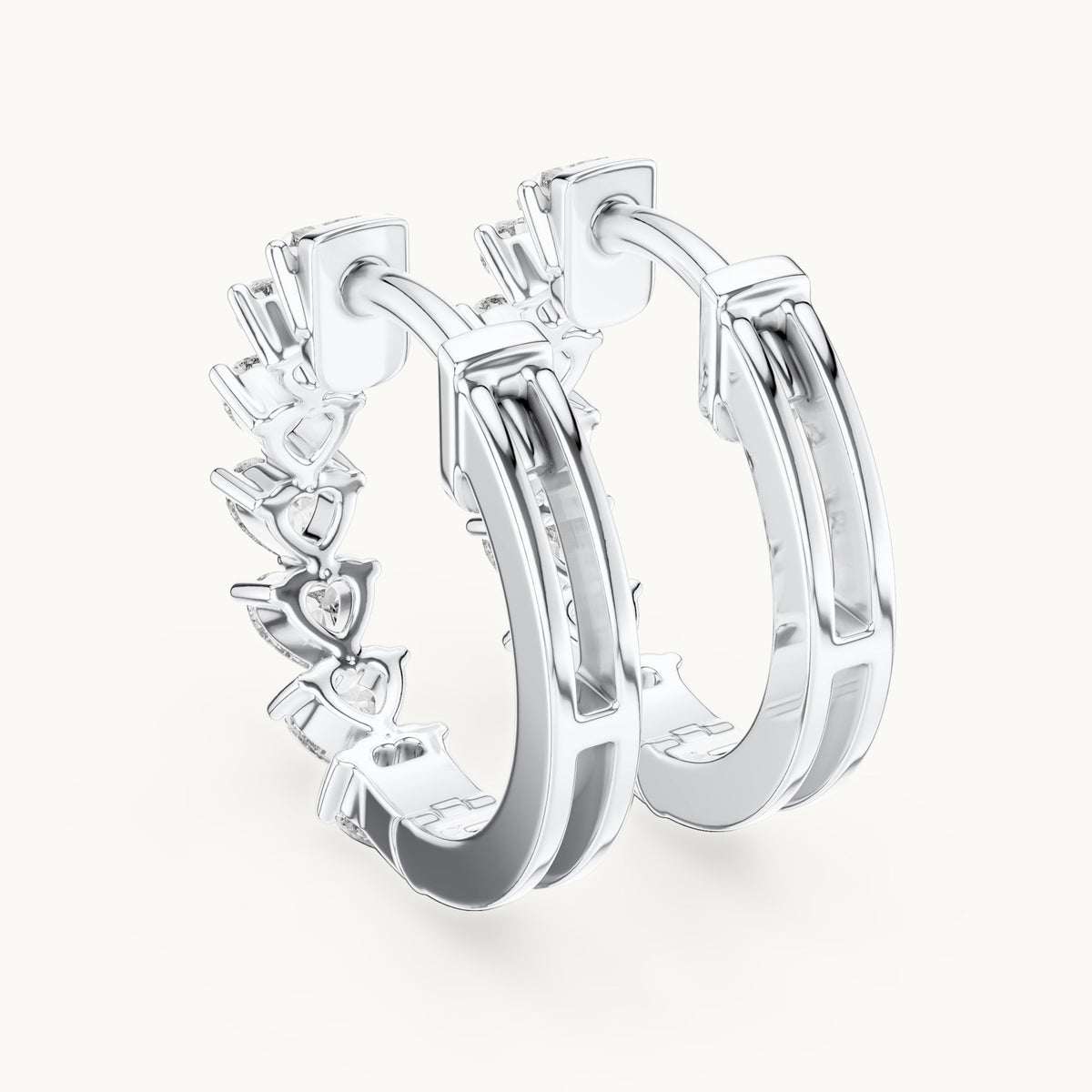 Heart lab-grown diamond front-set hoop earrings in white gold, 2.80 CT TW, view 3