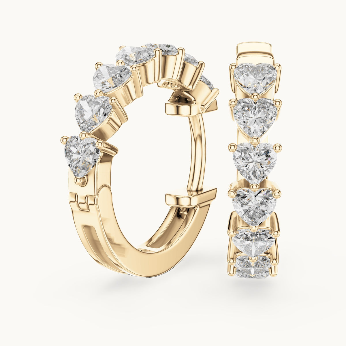 Heart lab-grown diamond front-set hoop earrings in yellow gold, 2.80 CT TW, view 1