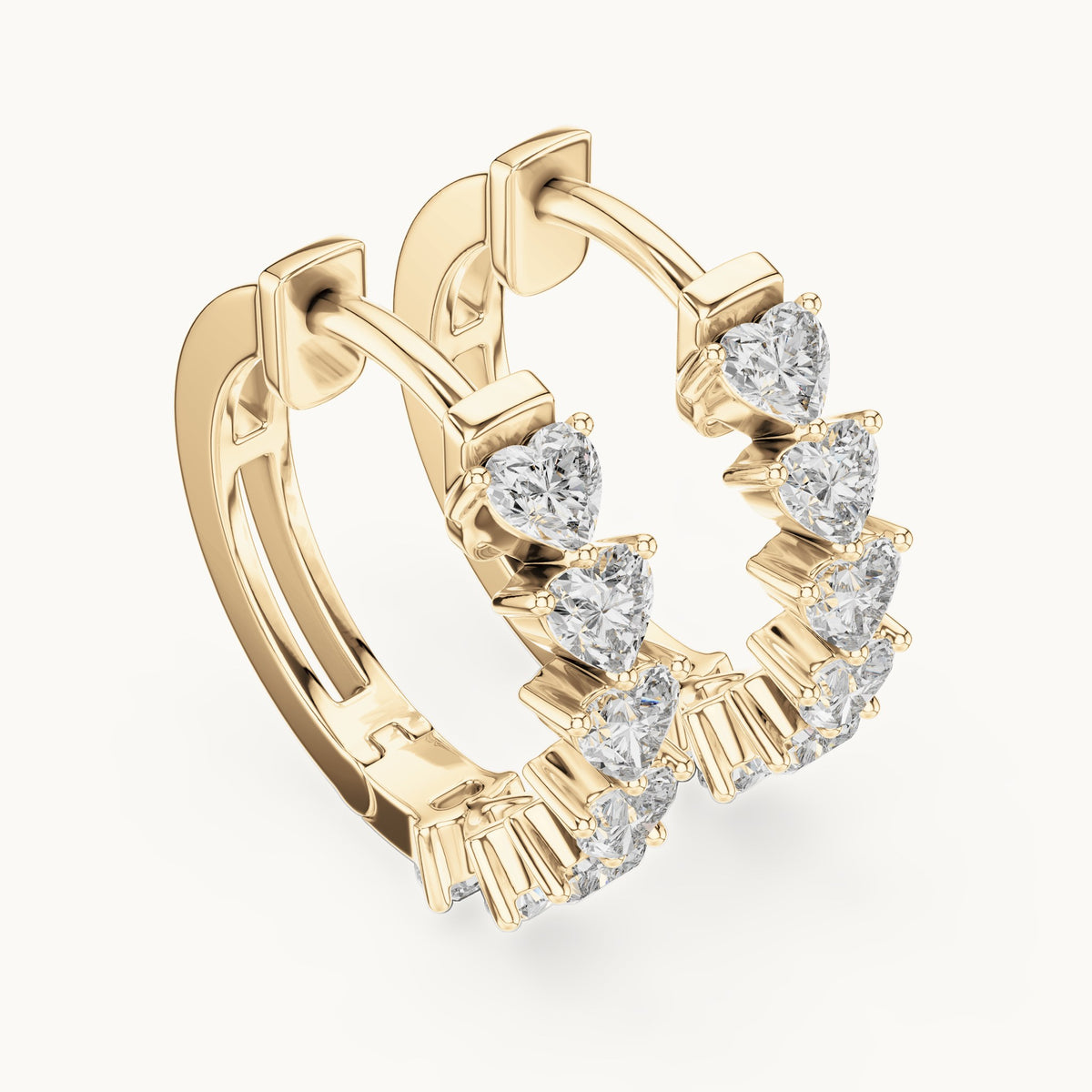 Heart lab-grown diamond front-set hoop earrings in yellow gold, 2.80 CT TW, view 2