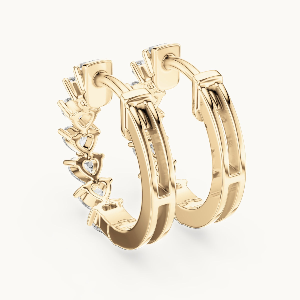 Heart lab-grown diamond front-set hoop earrings in yellow gold, 2.80 CT TW, view 3