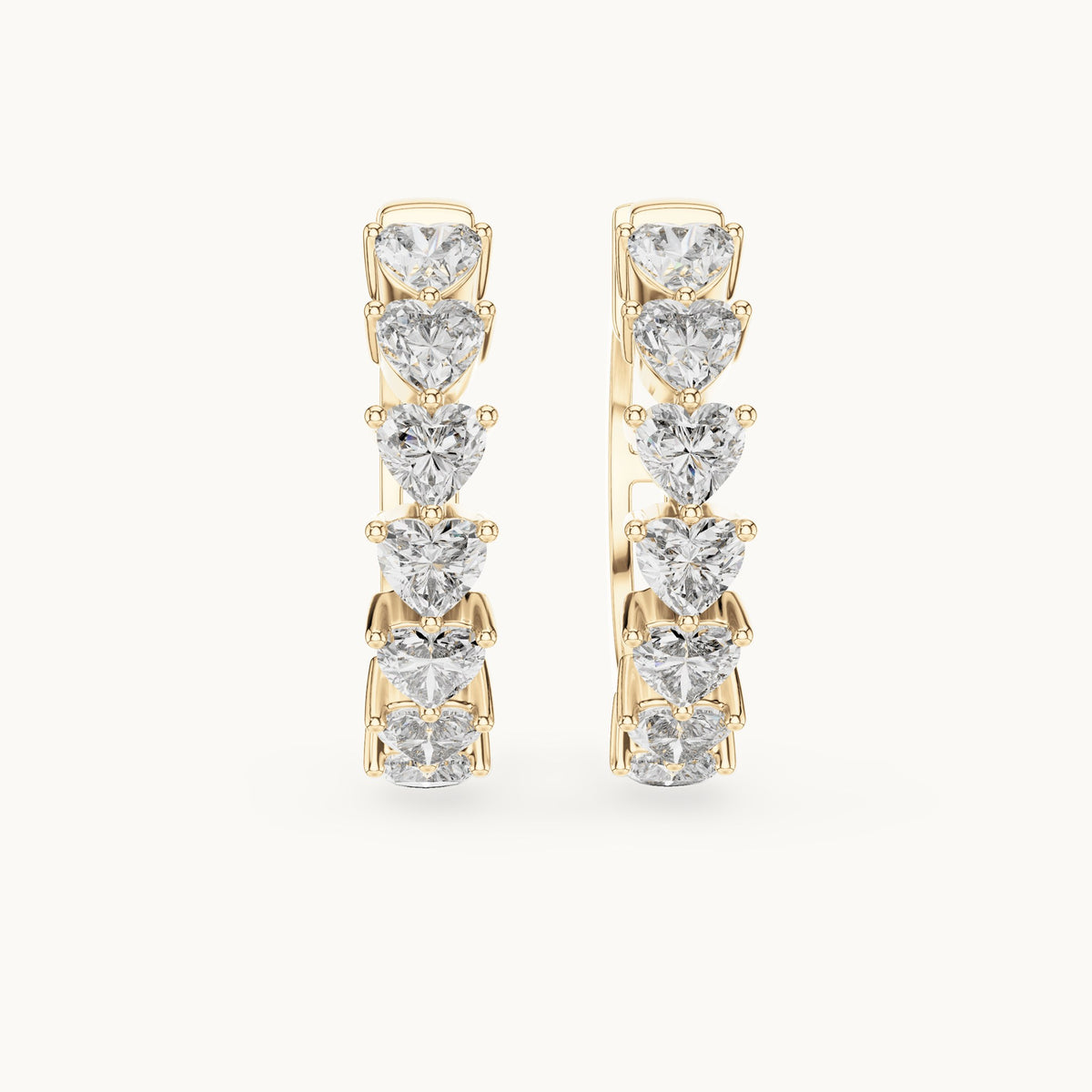 Heart lab-grown diamond front-set hoop earrings in yellow gold, 2.80 CT TW, view 4
