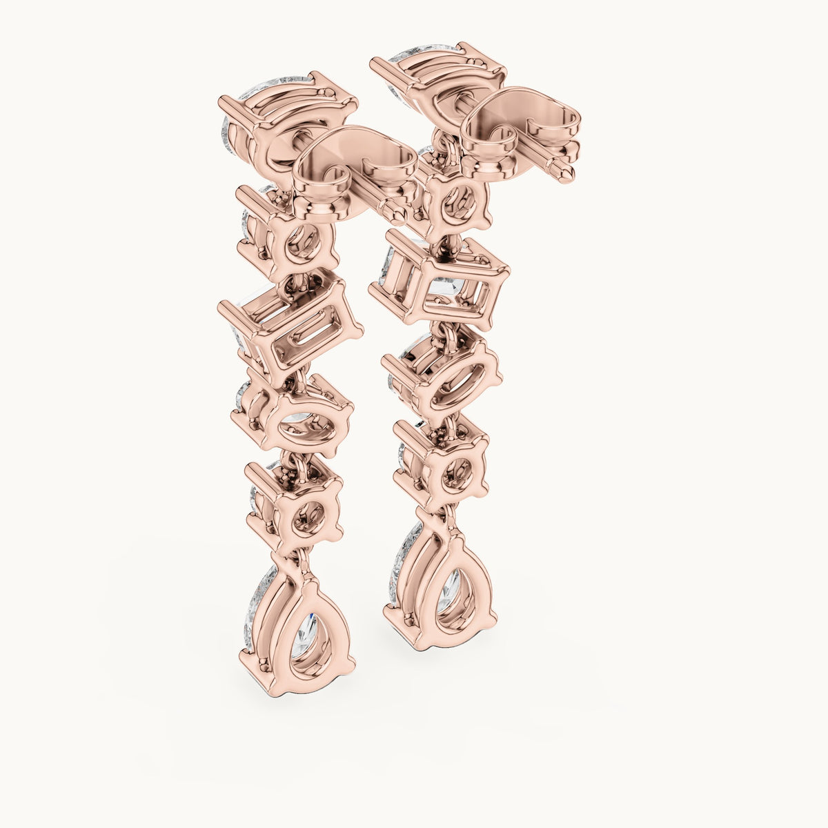 Pear, round and emerald-cut lab-grown diamond mixed-cut cascade drop earrings in rose gold, 2.88 CT TW, view 3