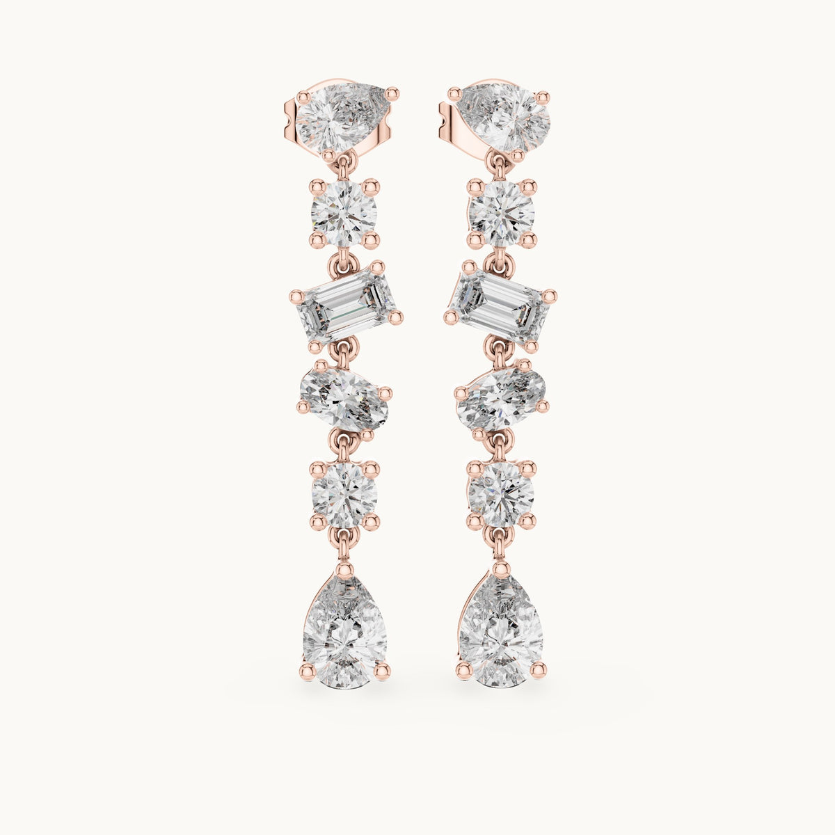 Pear, round and emerald-cut lab-grown diamond mixed-cut cascade drop earrings in rose gold, 2.88 CT TW, view 4
