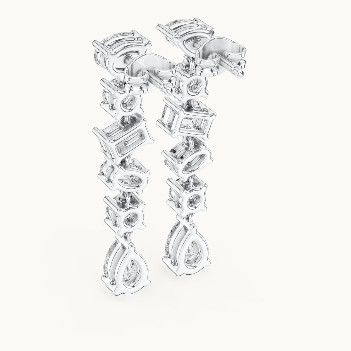 Pear, round and emerald-cut lab-grown diamond mixed-cut cascade drop earrings in white gold, 2.88 CT TW, view 3