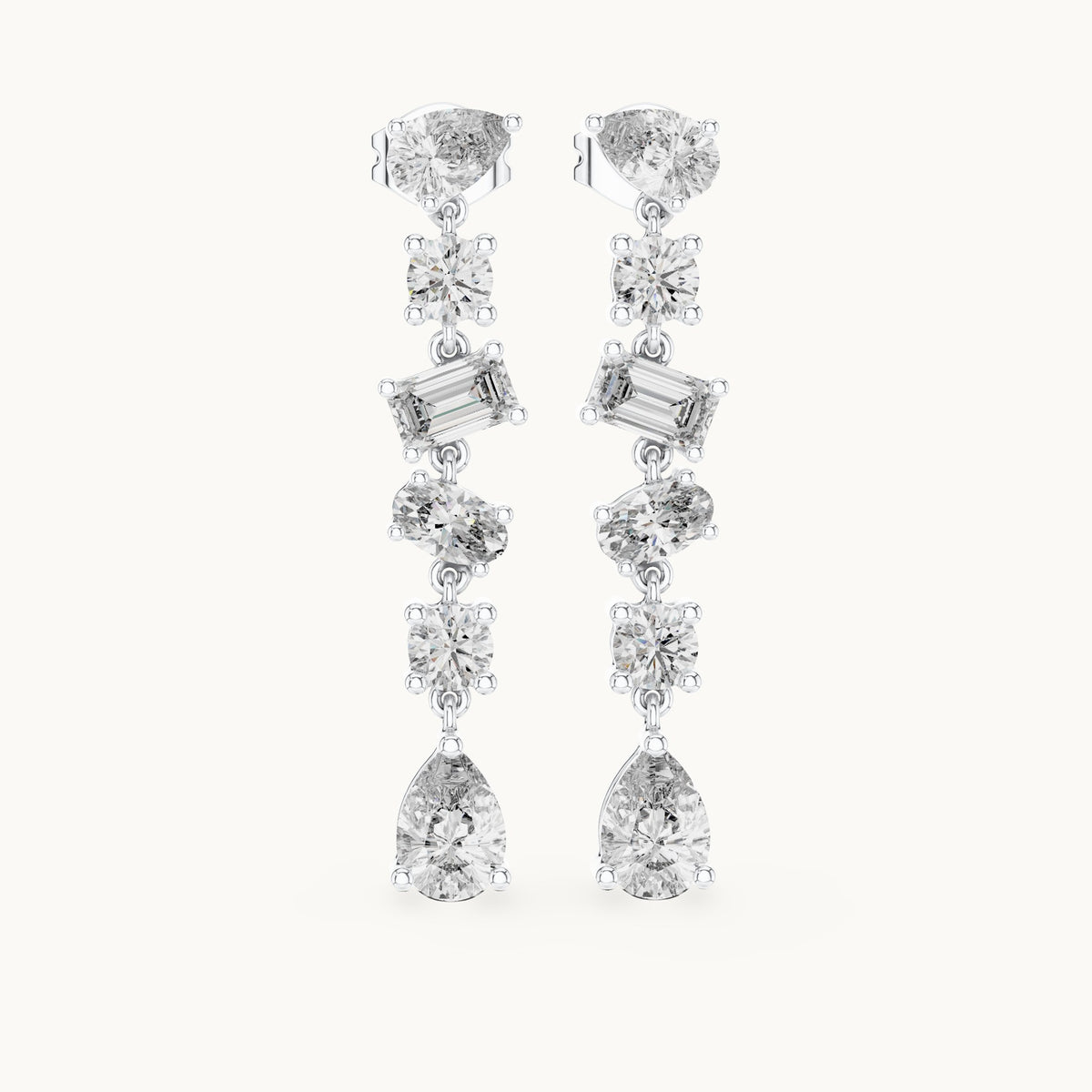 Pear, round and emerald-cut lab-grown diamond mixed-cut cascade drop earrings in white gold, 2.88 CT TW, view 4
