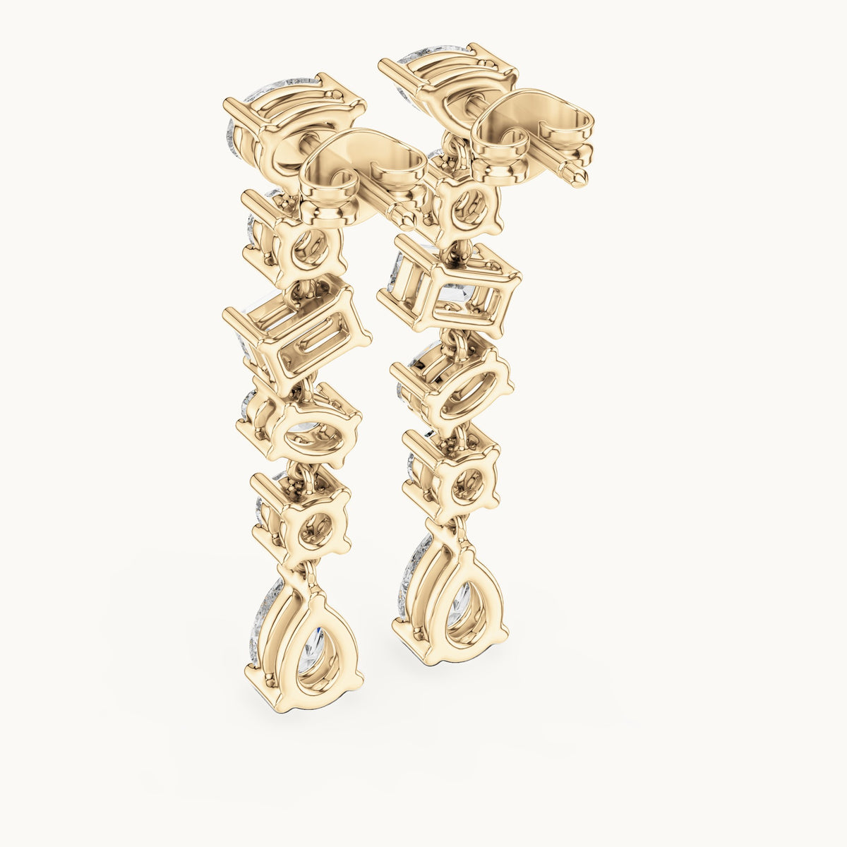 Pear, round and emerald-cut lab-grown diamond mixed-cut cascade drop earrings in yellow gold, 2.88 CT TW, view 3