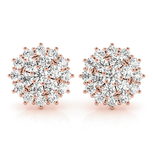 14K Rose Gold Round Diamond Fashion Earrings
