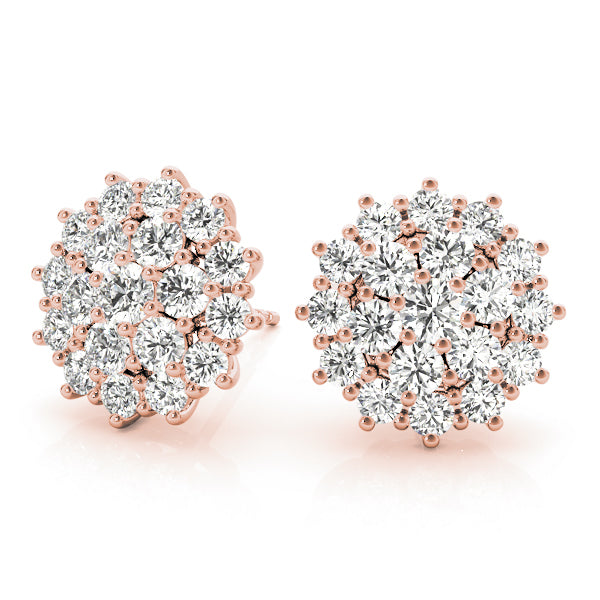14K Rose Gold Round Diamond Fashion Earrings