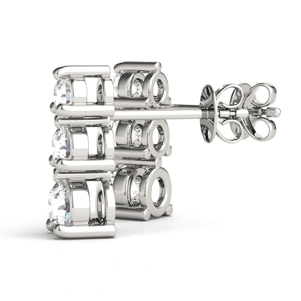 18K White Gold 1/2 ct Diamond Three Stone Earrings
