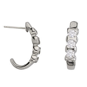 14K White Gold Round Diamond Trio Earrings