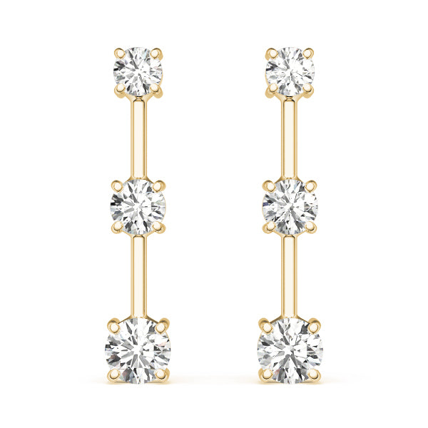14K Yellow Gold Round Diamond Three Stone Earrings