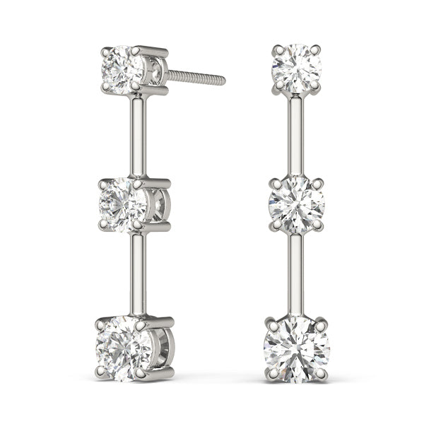 18K White Gold 1 CT Diamond Three Stone Earrings