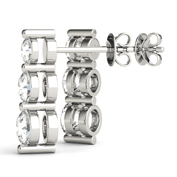 14K White Gold 1ctw Round Diamond Three Stone Earrings