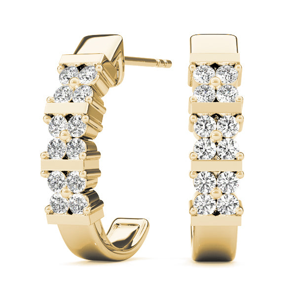 14K Yellow Gold Diamond J-Hoop Earrings
