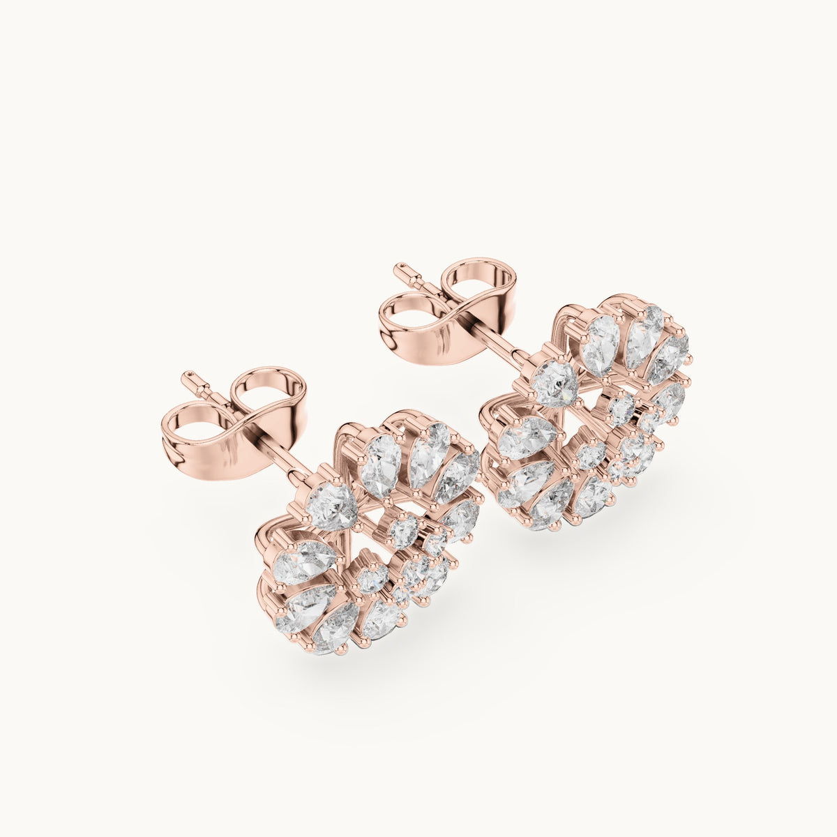 Pear and round lab-grown diamond flower stud earrings in rose gold, 0.95 CT TW, view 2