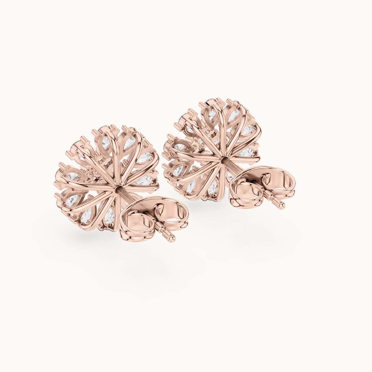Pear and round lab-grown diamond flower stud earrings in rose gold, 0.95 CT TW, view 3