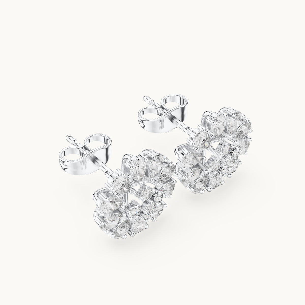 Pear and round lab-grown diamond flower stud earrings in white gold, 0.95 CT TW, view 2