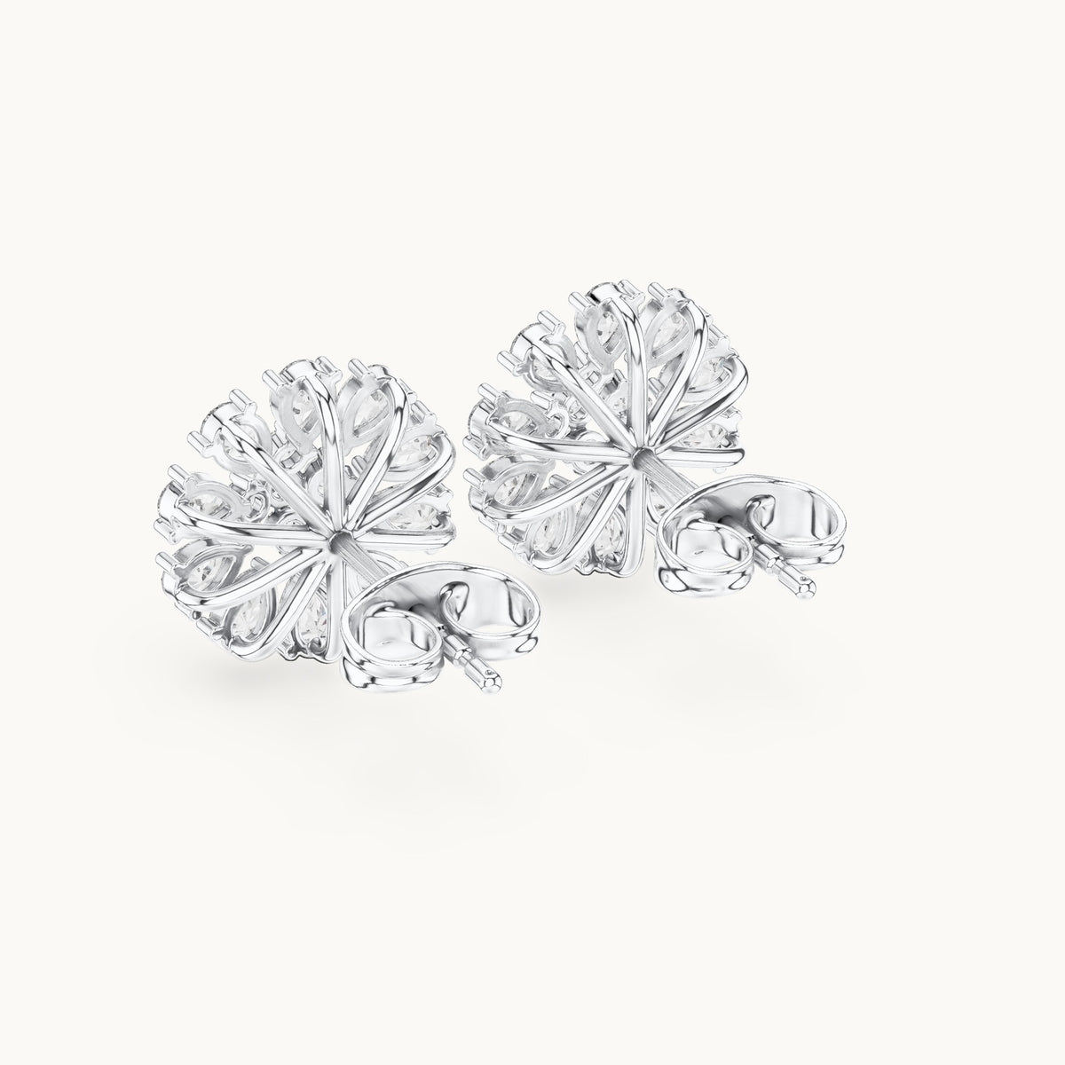 Pear and round lab-grown diamond flower stud earrings in white gold, 0.95 CT TW, view 3