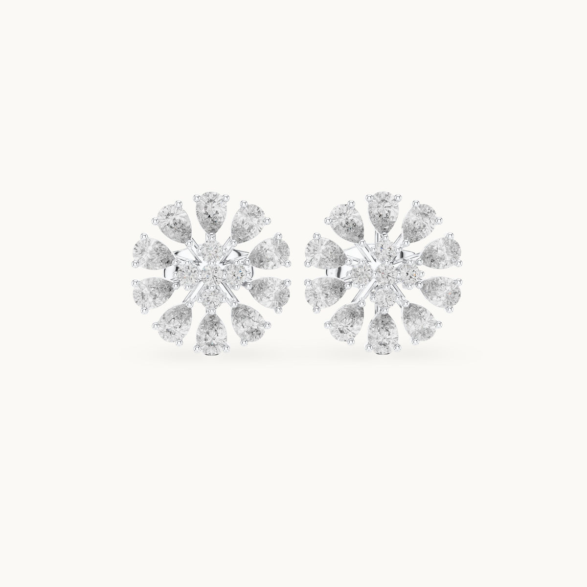 Pear and round lab-grown diamond flower stud earrings in white gold, 0.95 CT TW, view 4