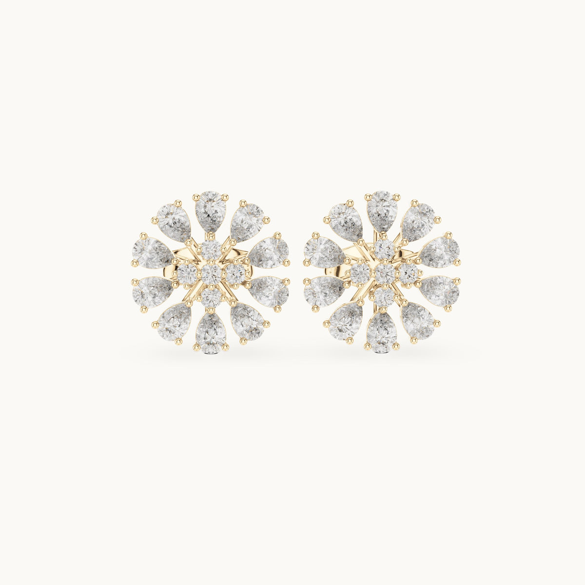 Pear and round lab-grown diamond flower stud earrings in yellow gold, 0.95 CT TW, view 4