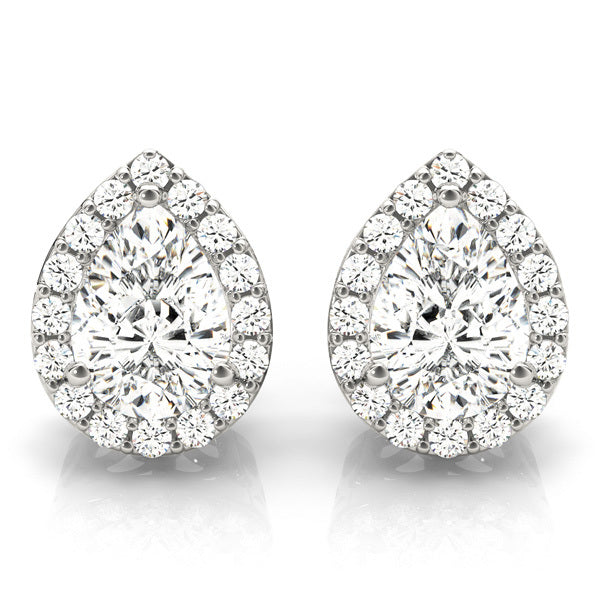 14K White Gold Pear Diamond Halo Stud Earrings