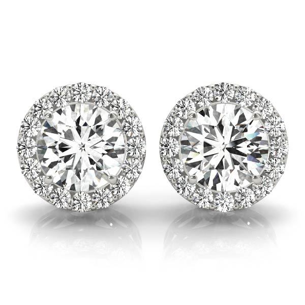 14K White Gold Round Diamond Halo Earrings