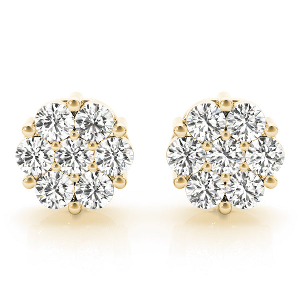 14K Yellow Gold Round Diamond Drop Earrings