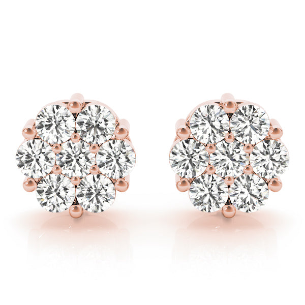 14K Rose Gold Round Diamond Fashion Earrings
