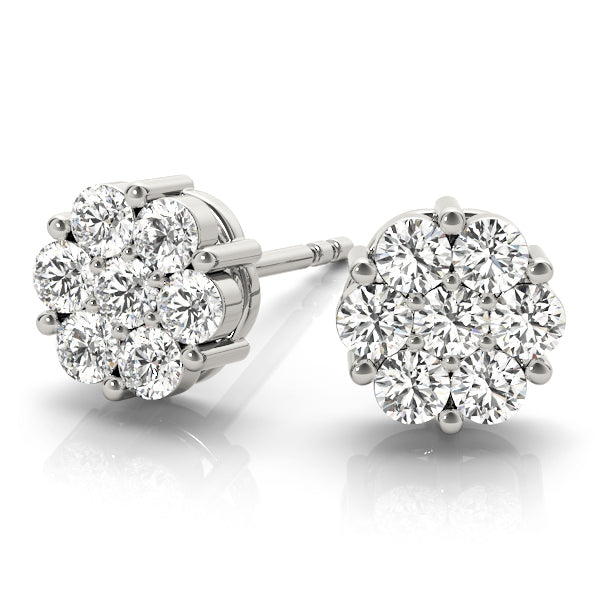 18K White Gold Diamond Cluster Fashion Earrings