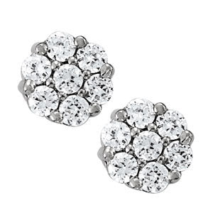 18K White Gold Diamond Cluster Fashion Earrings