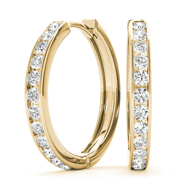 14K Yellow Gold Diamond Fashion Hoop Earrings