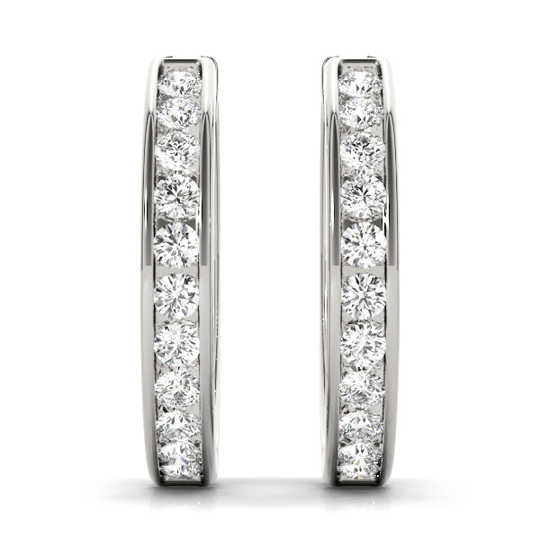 14K White Gold Round Diamond Hoop Earrings
