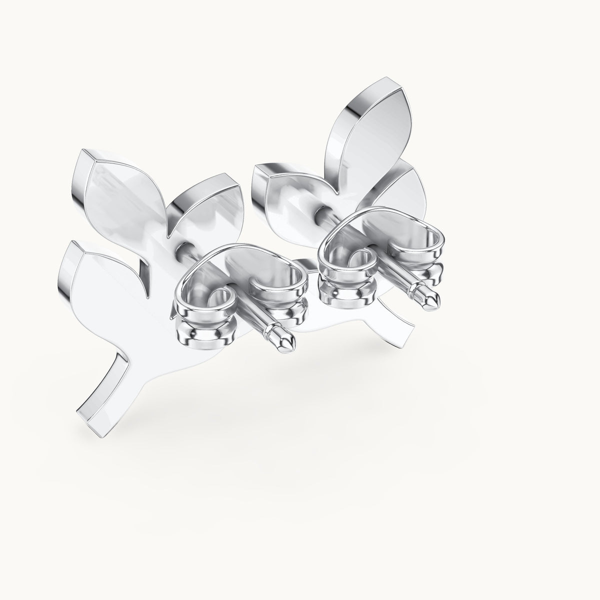 Round lab-grown diamond leaf branch stud earrings in white gold, 0.28 CT TW, view 3