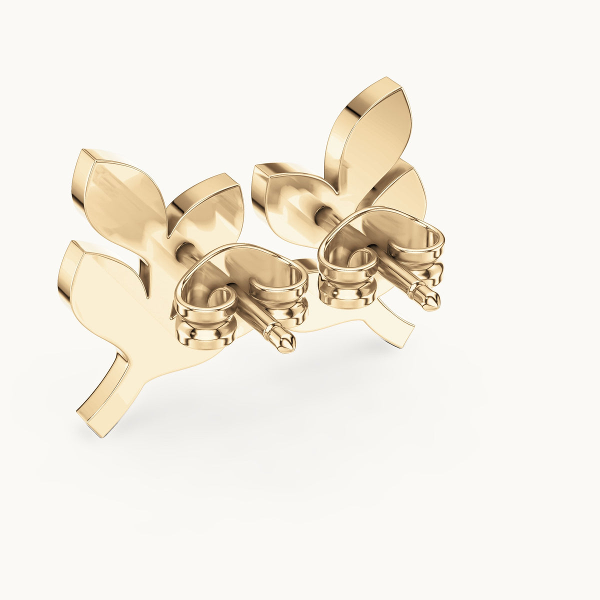 Round lab-grown diamond leaf branch stud earrings in yellow gold, 0.28 CT TW, view 3