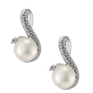 18K White Gold Diamond Pearl Stud Earrings