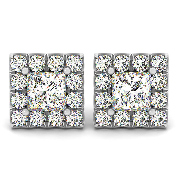 18K White Gold 1 ct Diamond Halo Stud Earrings