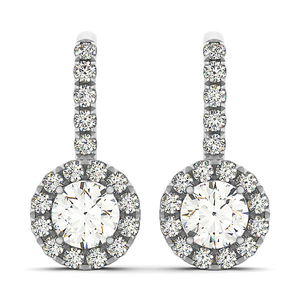 Platinum White Round Diamond Halo Earrings