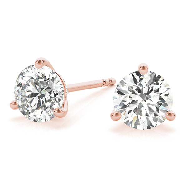 14K Rose Gold Round Diamond Stud Earrings
