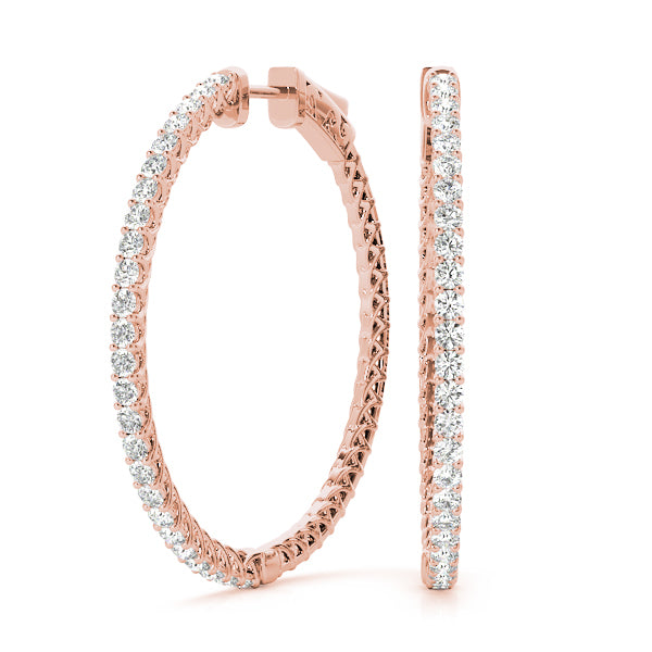 14K Rose Gold Diamond Inside Out Hoop Earrings