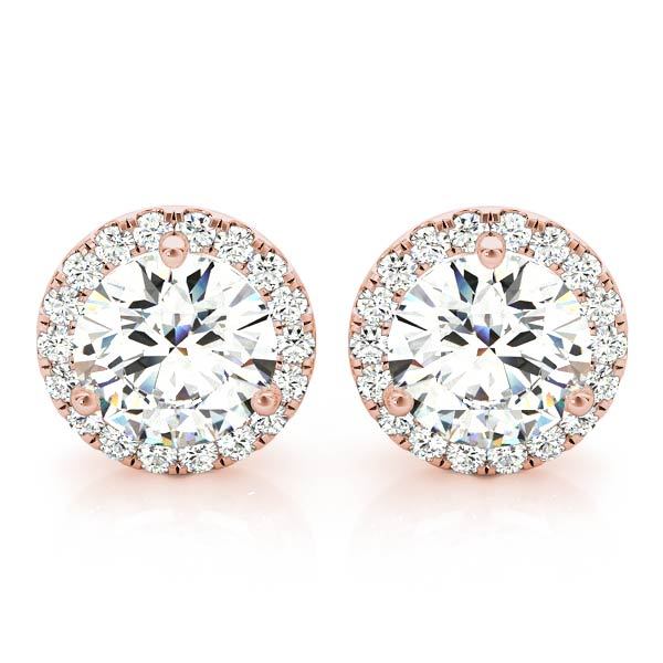 18K Rose Gold Round Diamond Halo Earrings