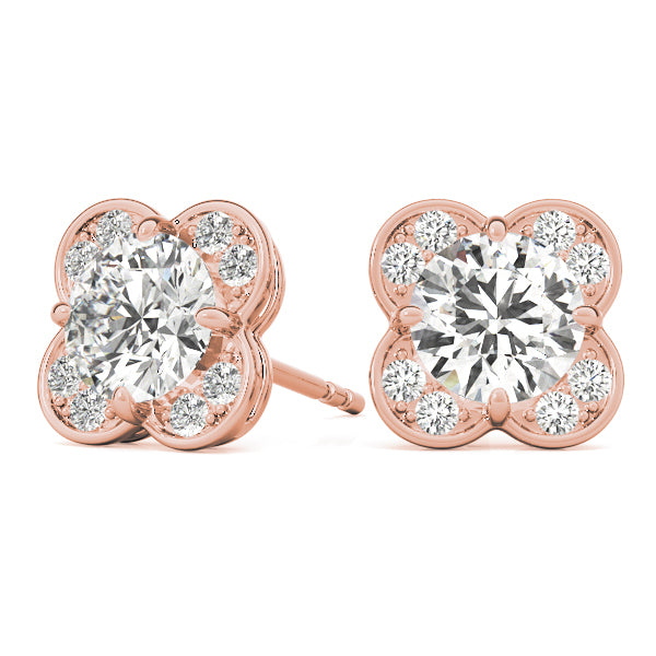 Rose Gold 1/2 ct Diamond Halo Stud Earrings