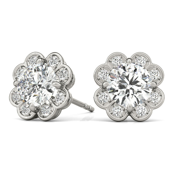 Platinum Round Diamond Halo Stud Earrings