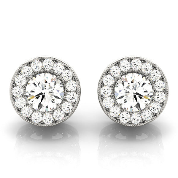 Platinum Round Diamond Halo Stud Earrings 3/8 ctw