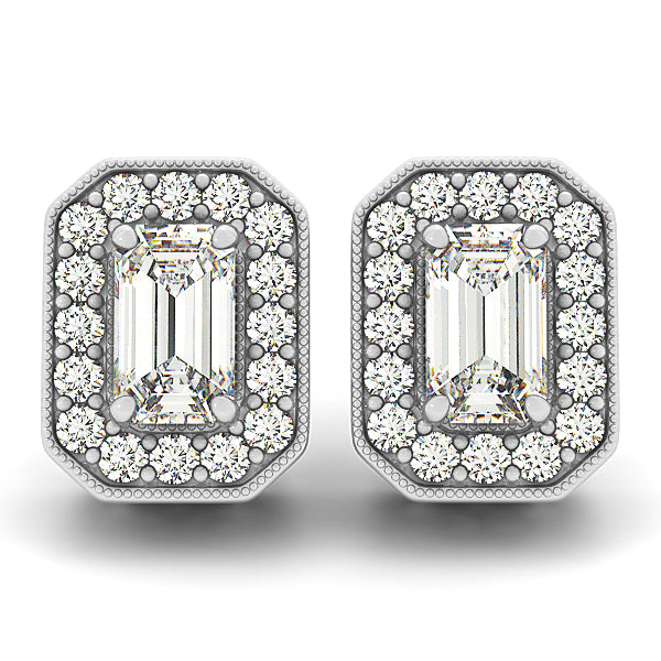 14K White Gold Round Diamond Halo Earrings