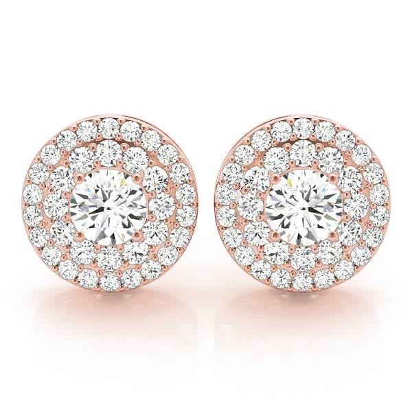 14K Rose Gold Diamond Halo Stud Earrings