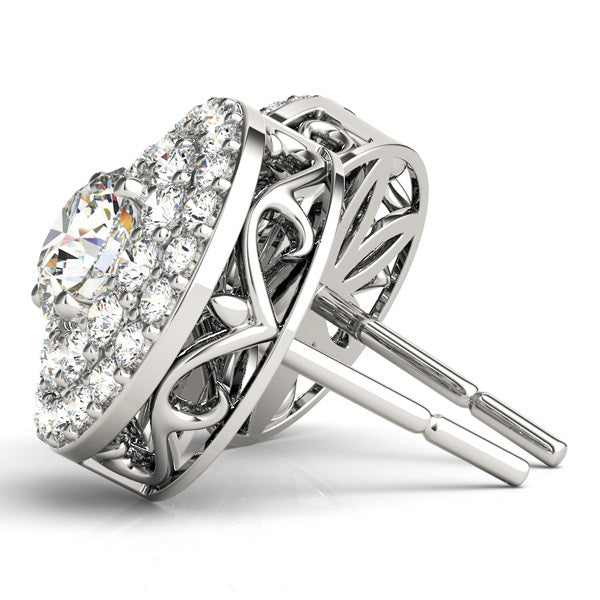 18K White Gold 1 CT Round Diamond Halo Earrings