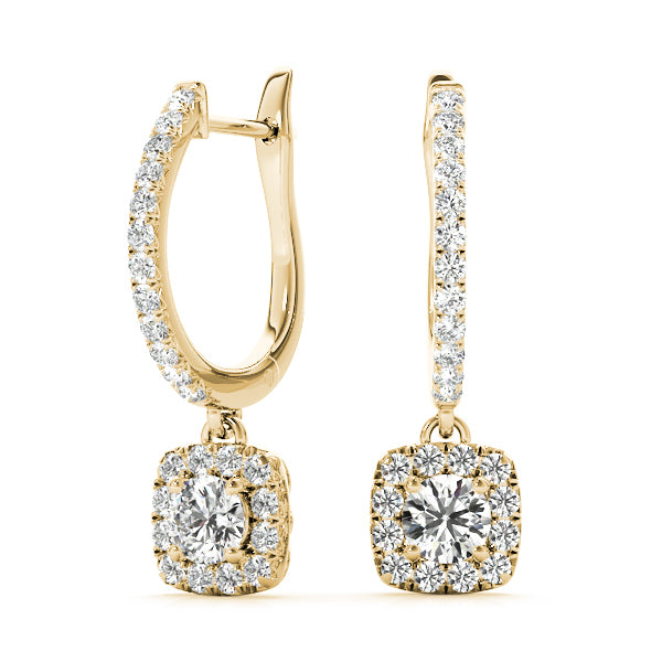 18K Yellow Gold Round Diamond Halo Earrings