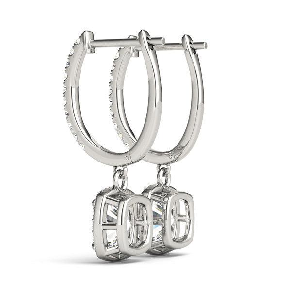 18K White Gold Cushion Diamond Halo Earring Set